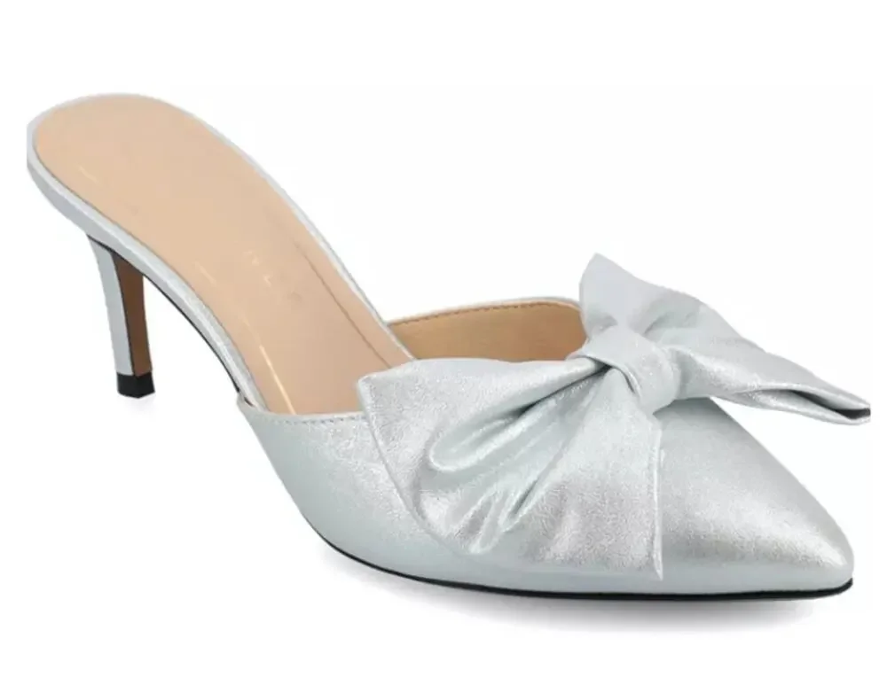 Journee Tiarra Shoes Women's Size 12 Silver Sparkle Bow Mule Stiletto Heels New